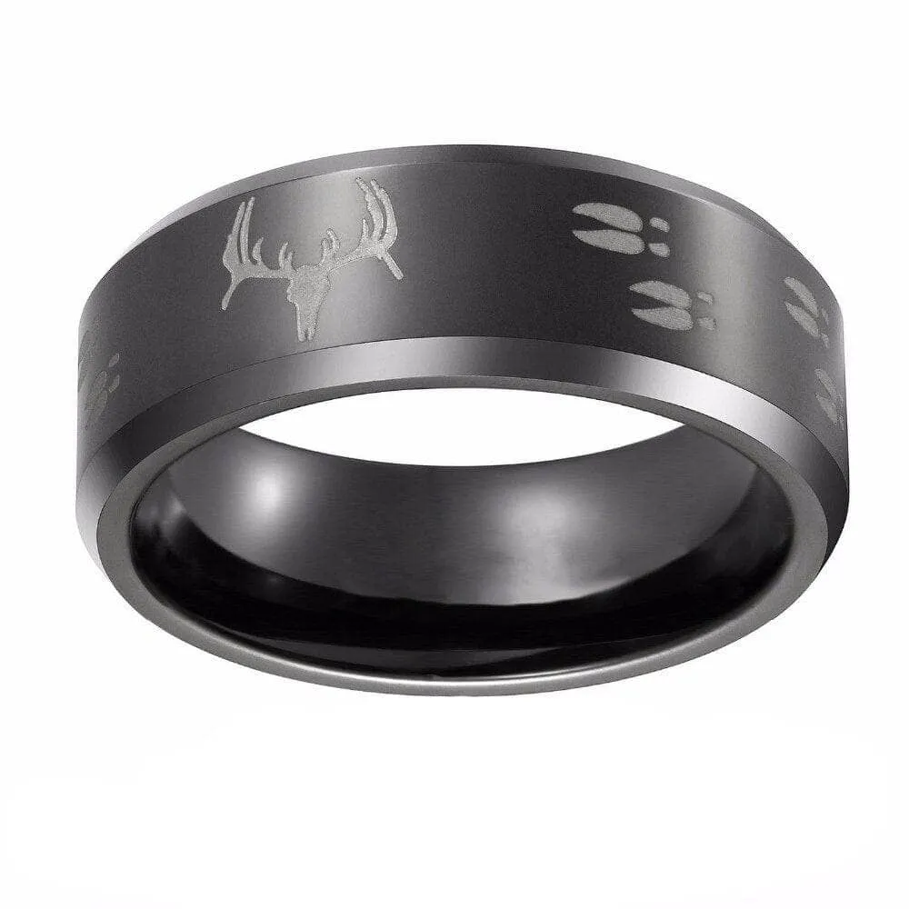 8mm Tungsten Carbide Wedding Band with Engraved Deer