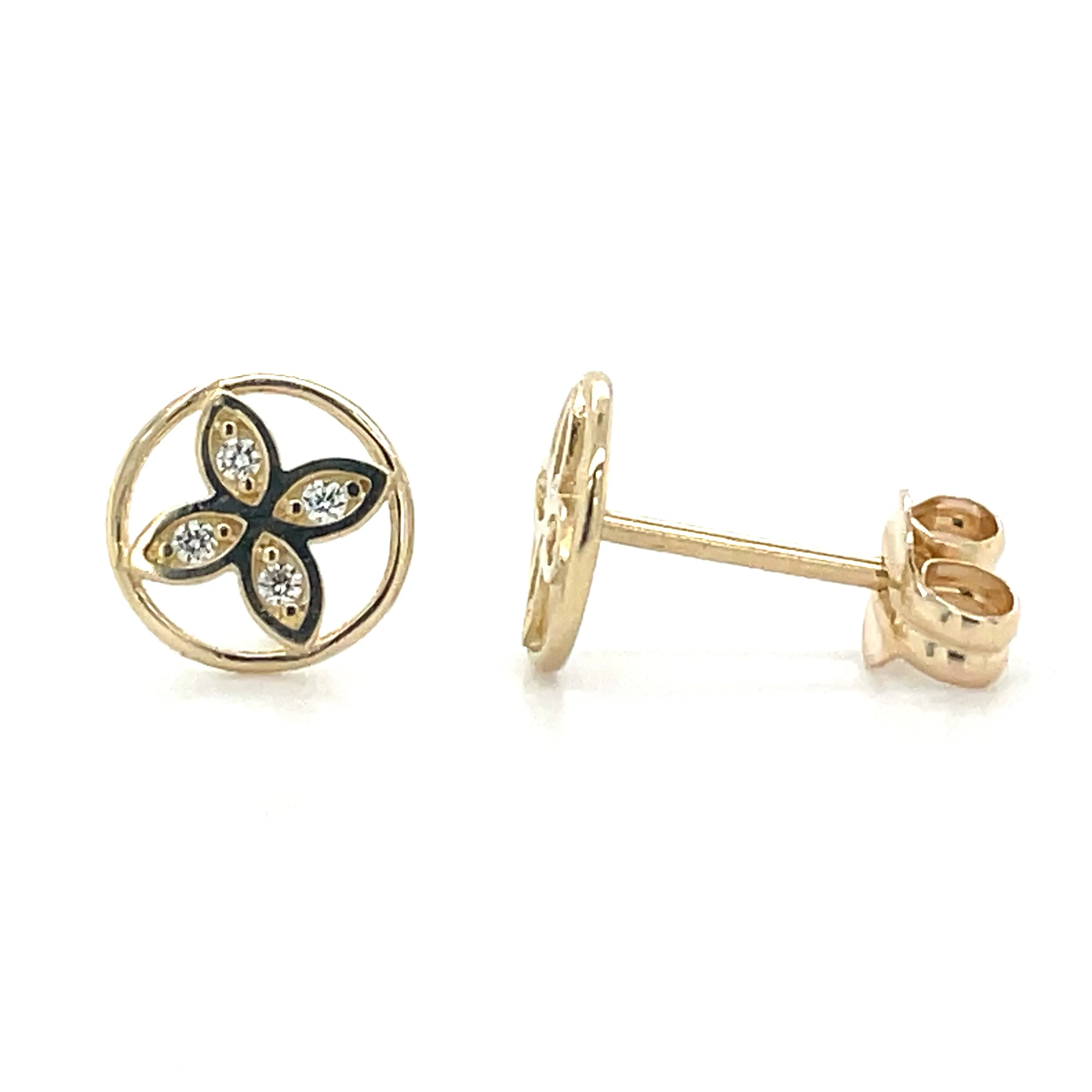 9ct Yellow Gold Flower Cz Earrings