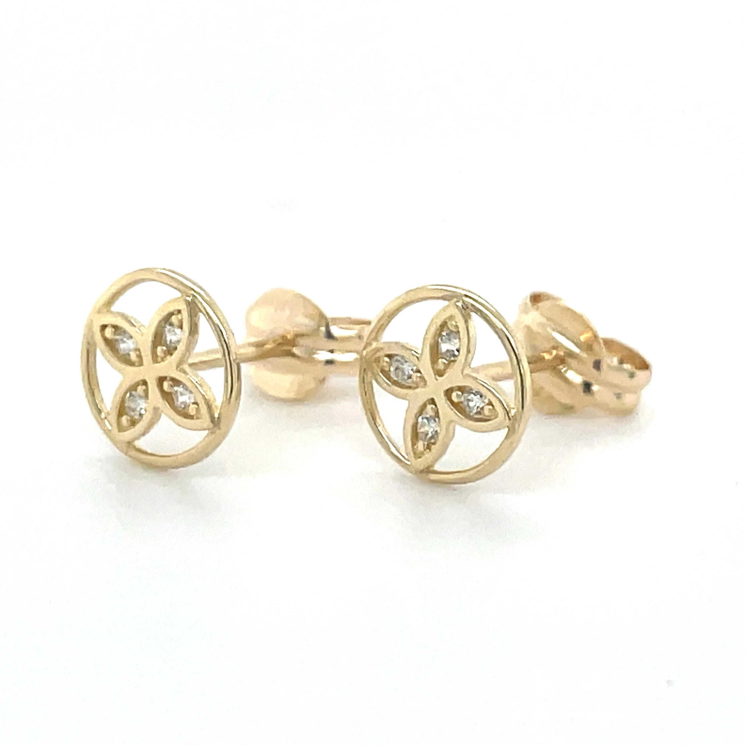 9ct Yellow Gold Flower Cz Earrings