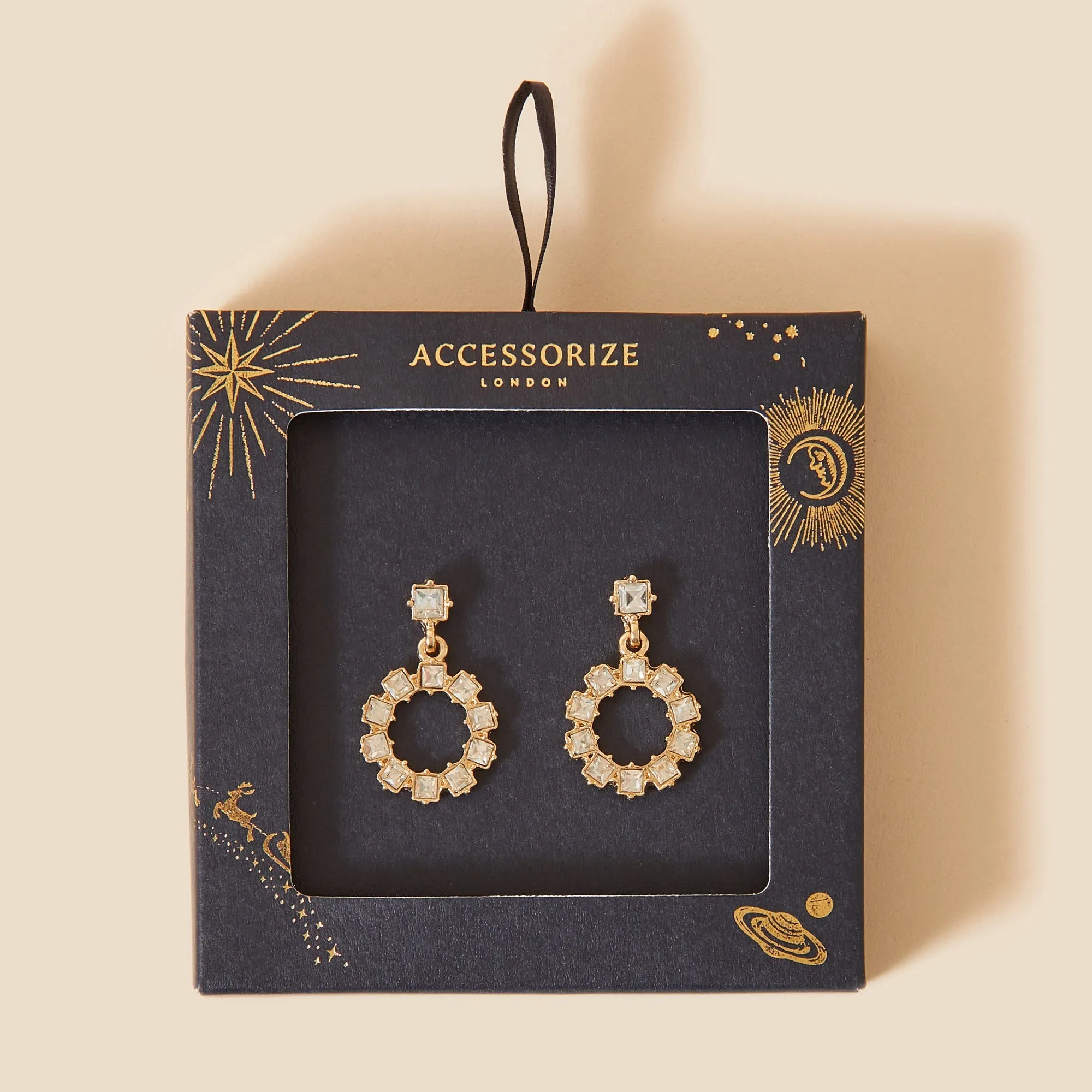 Accessorize London Women's Gold Crystal doorknocker earrings