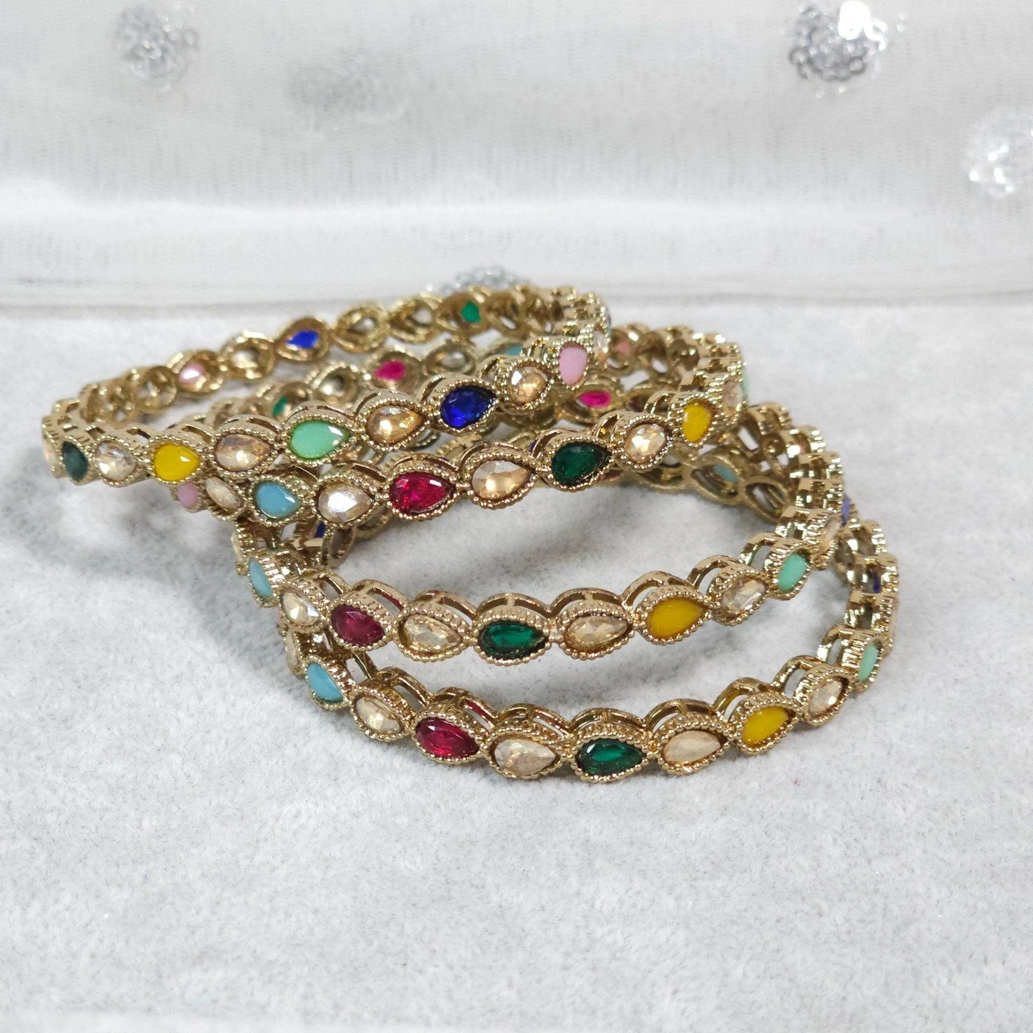 Alona - Antique Gold Multicolour Bangles