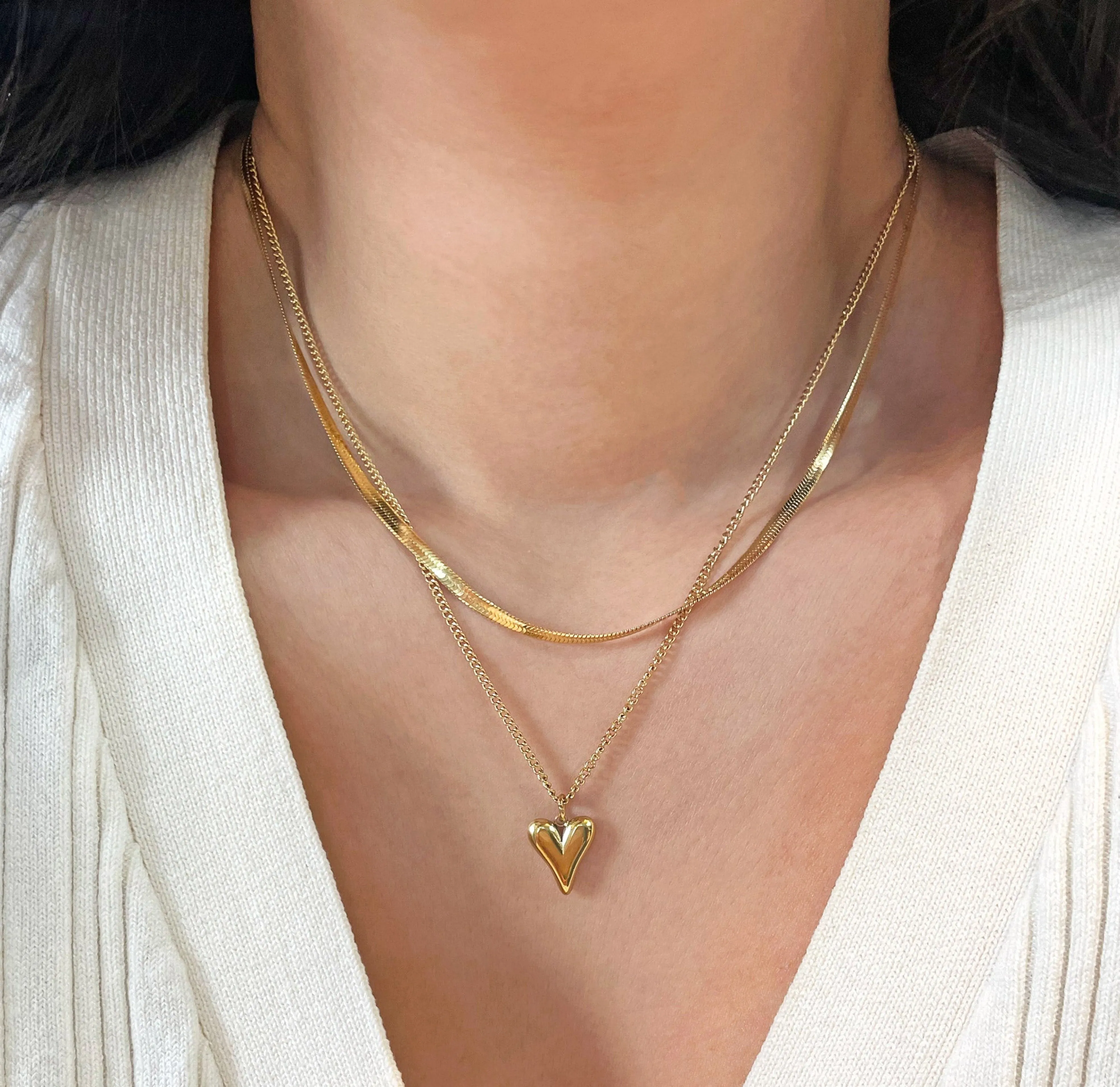 AMORA GOLD HEART STACK NECKLACE