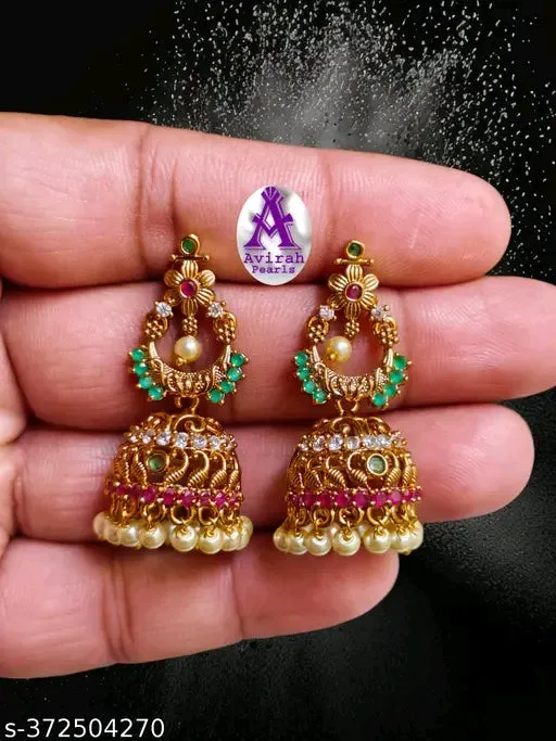 Attractive Trendy Avirah Pearls Designer CZ Jhumkhas with Pearls Beats for Women's & Girls