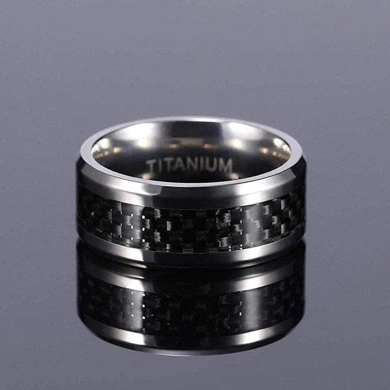 Beveled Black Carbon Titanium Men's Wedding Band