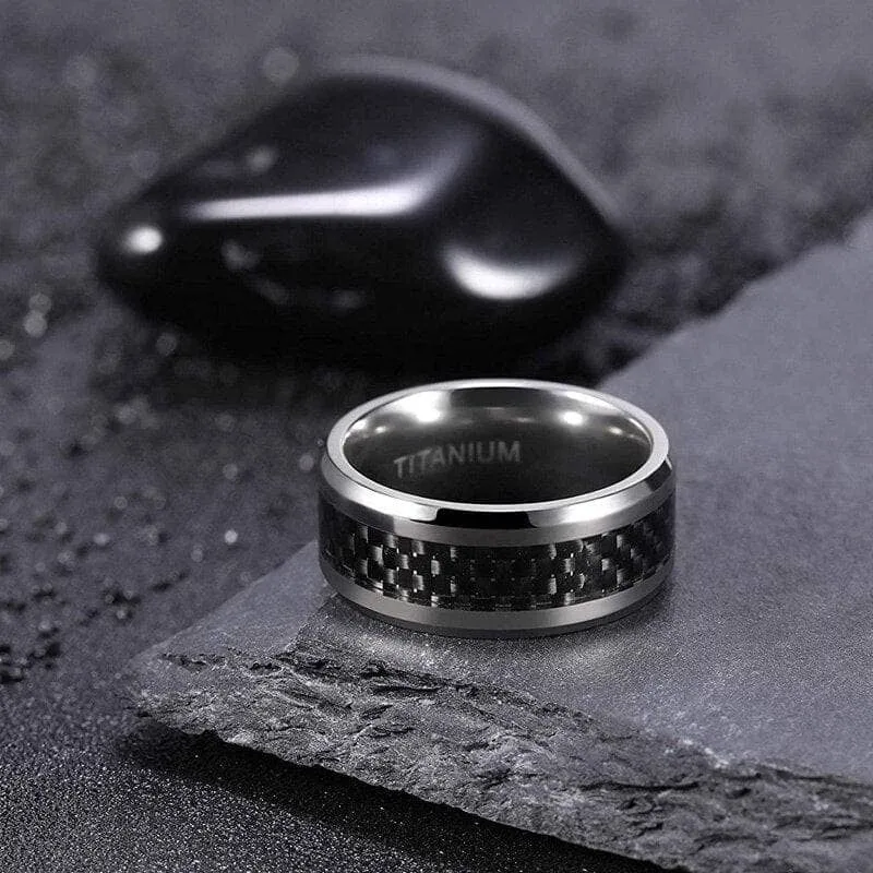 Beveled Black Carbon Titanium Men's Wedding Band