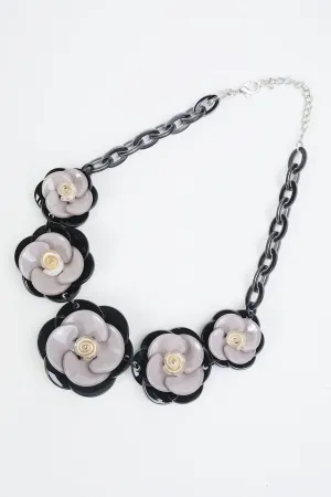 Black & Grey Contrast Flower Necklace