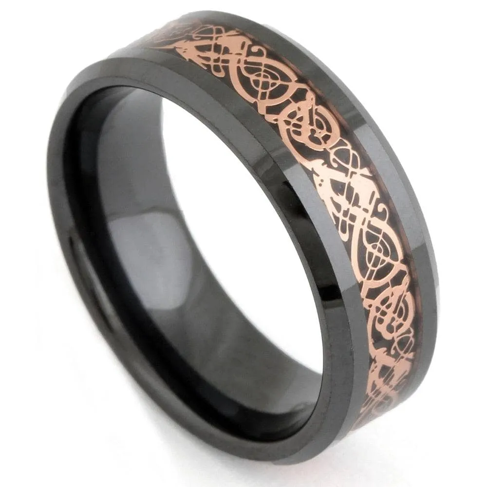 Black Ceramic Rose Gold Dragon Wedding Band