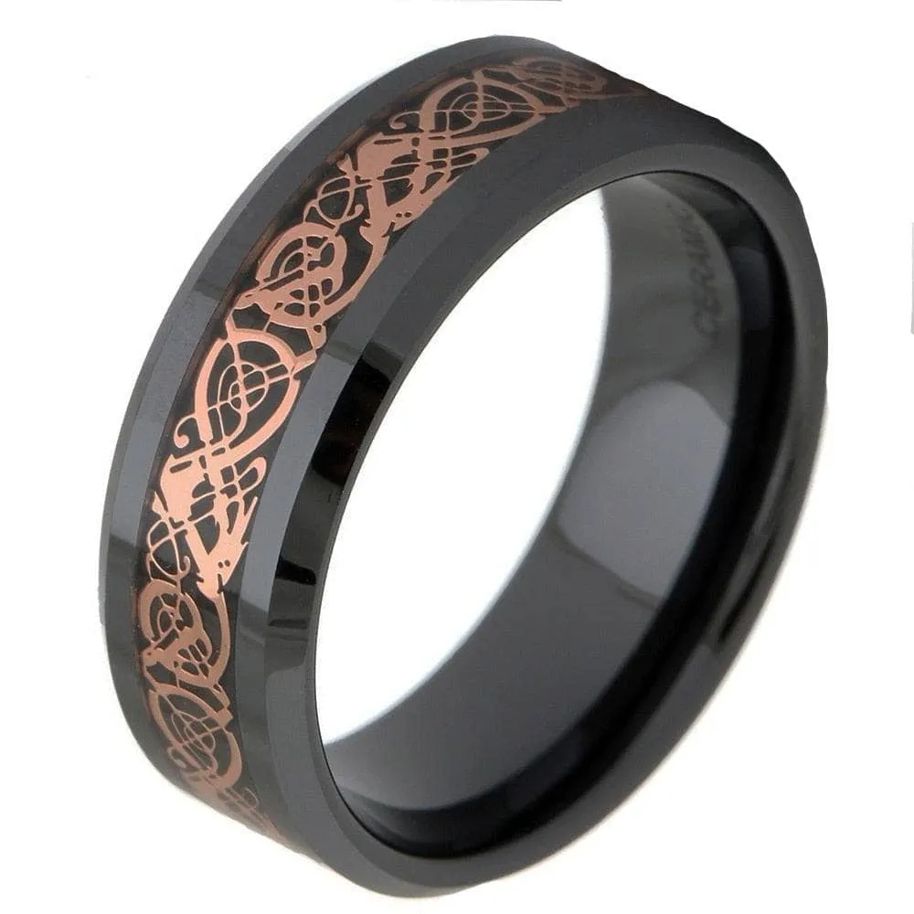 Black Ceramic Rose Gold Dragon Wedding Band