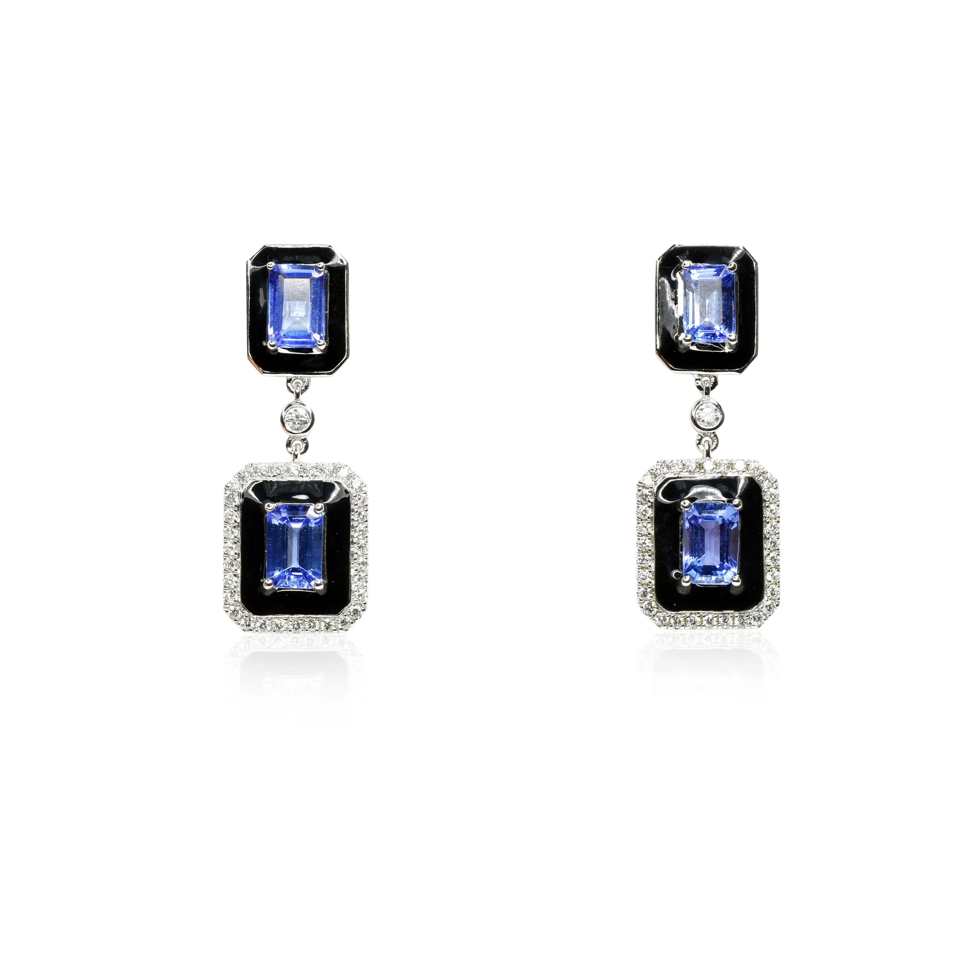 Black Enamel Earrings with Tanzanites