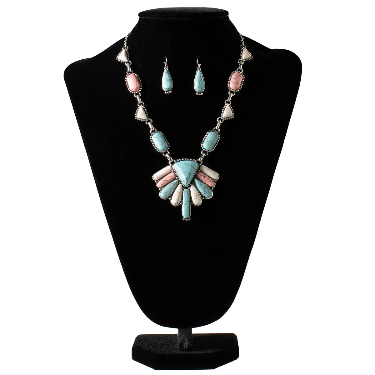 Blazin Roxx Pink/White/Turquoise Stones Necklace & Earrings Set