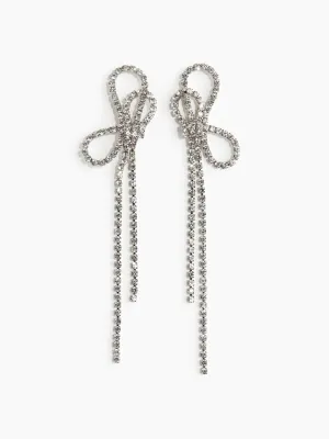 Bow-shaped rhinestone earrings