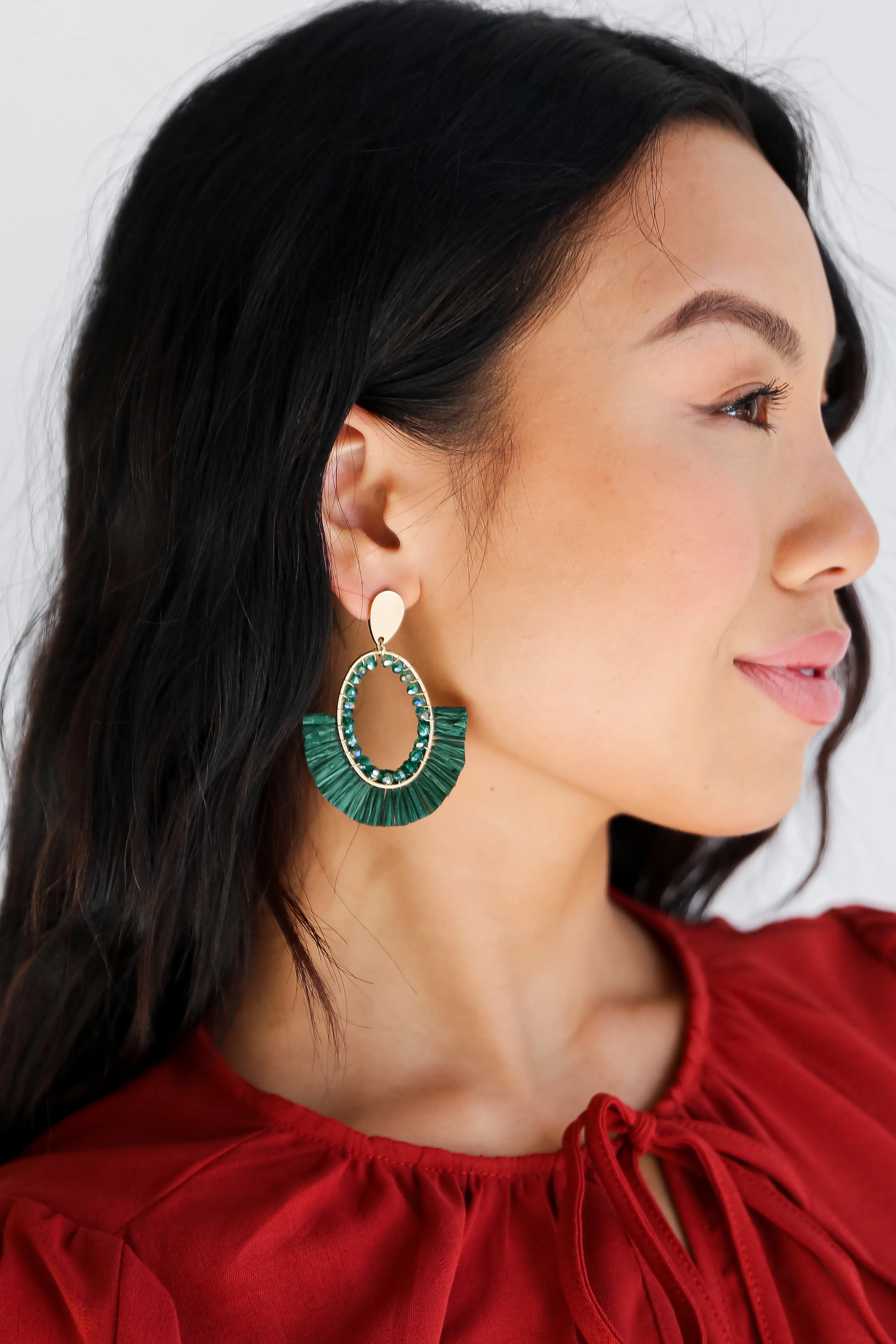 Brittany Green Fringe Statement Earrings