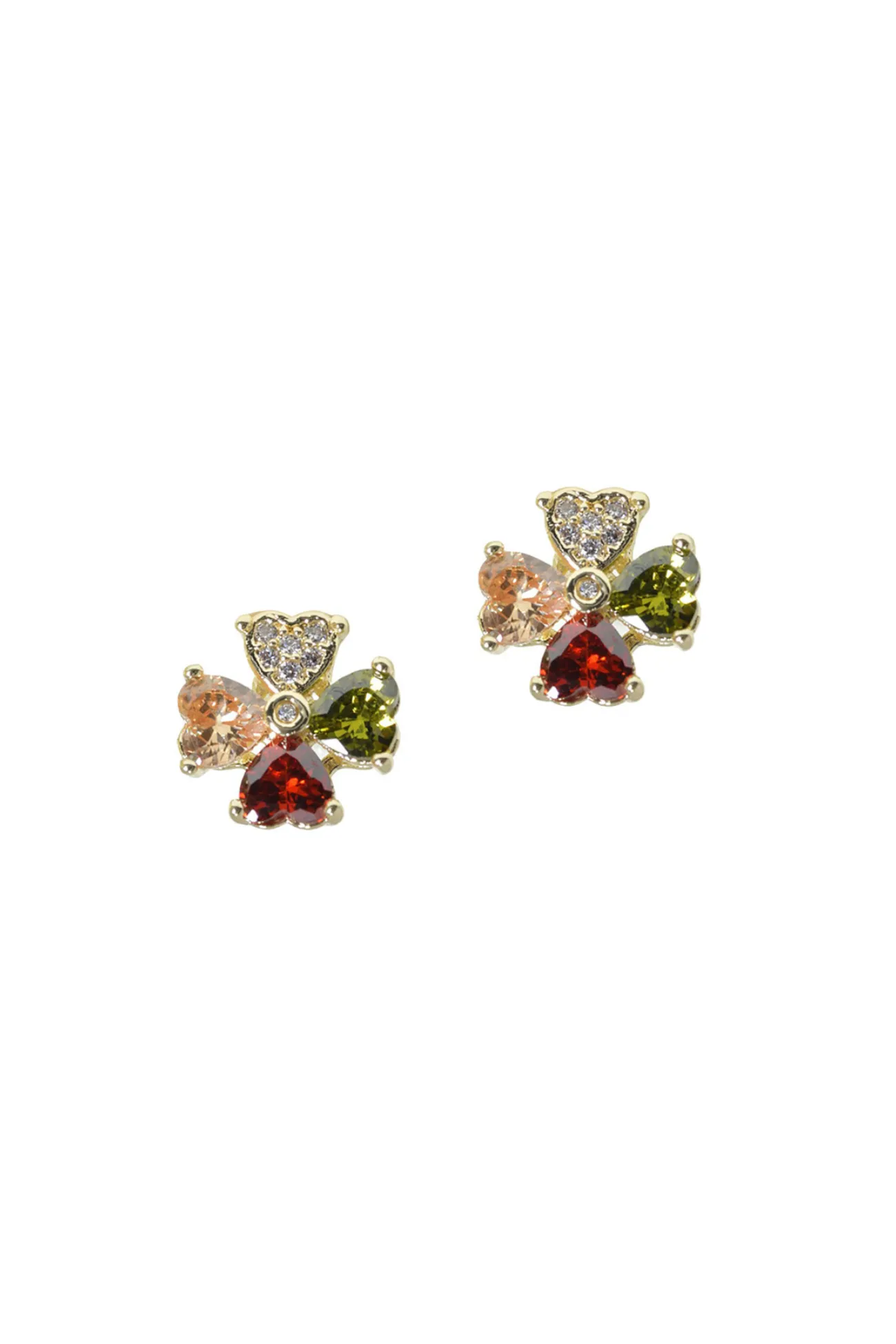 Clover Heart Cubic Zirconia Accent Designer Inspired Stud Earring