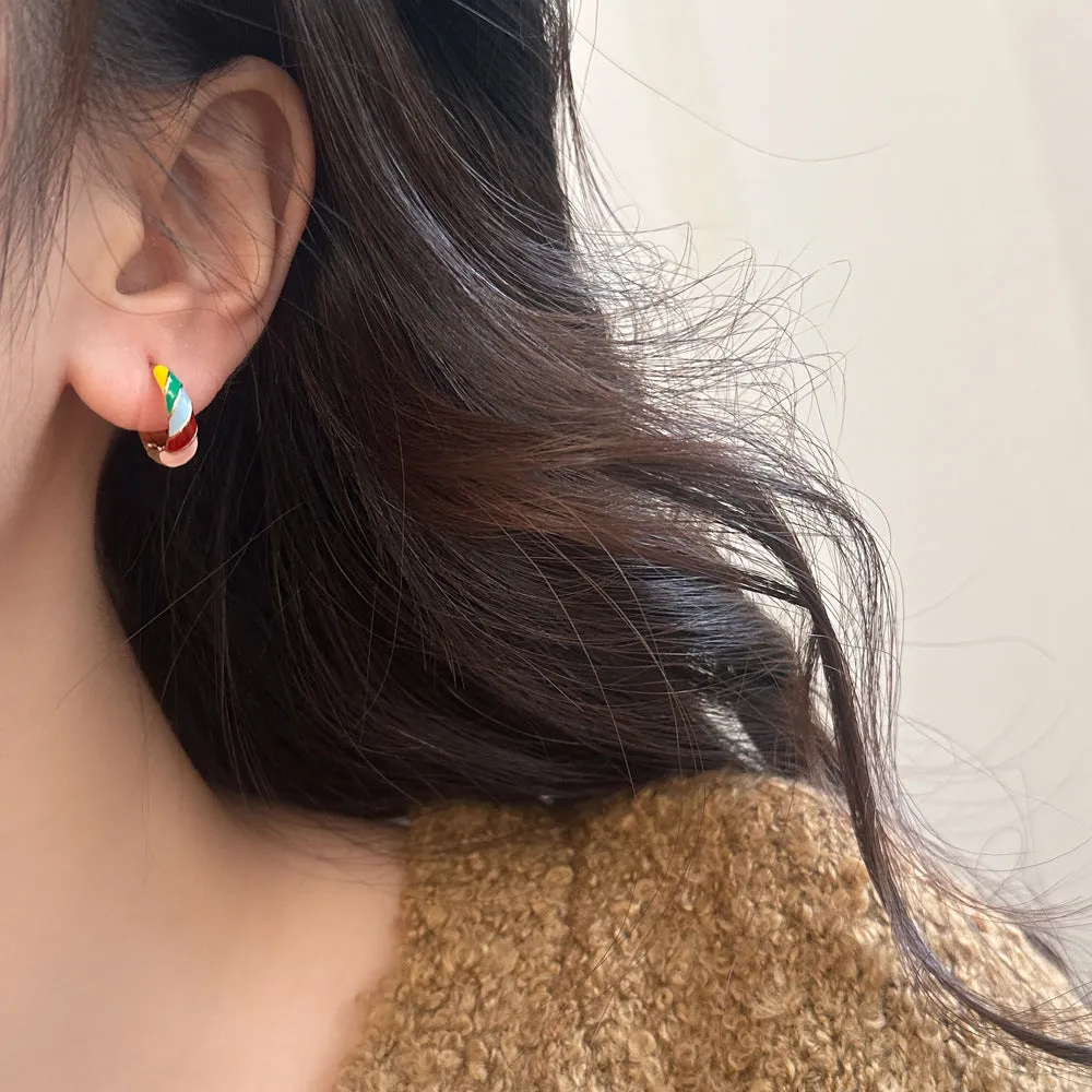 Color Block Enamel MultiColoured Hoop Earrings JLT12747