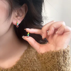 Color Block Enamel MultiColoured Hoop Earrings JLT12747