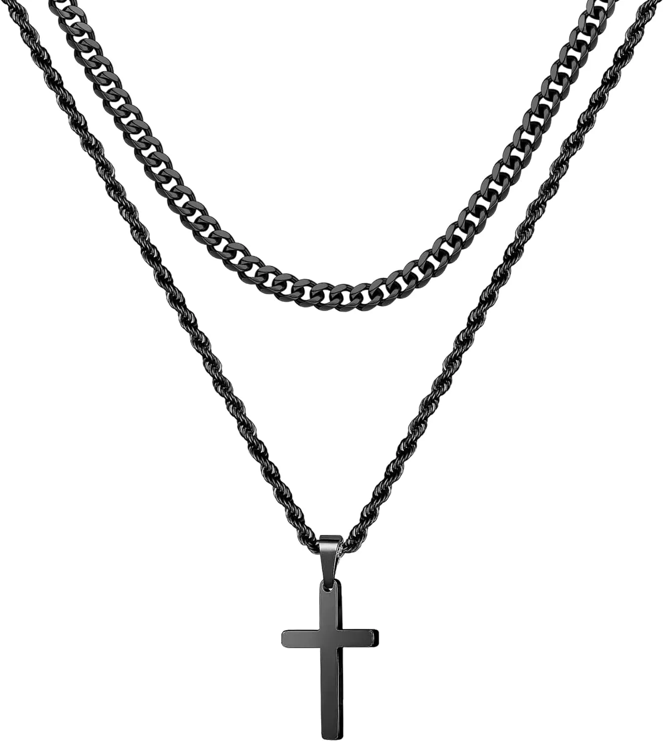 Cross Necklace for Men - Gold/ Black/ Silver Mens Cross Necklaces - Stainless Steel Cross Pendant Necklace Simple - Jewelry Gifts Cross Chain Necklace for Men & Boys