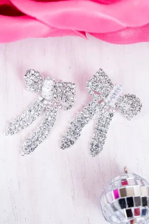 Crystal Avenue Belle Of The Ball Sparkling Silvertone Bow Earrings