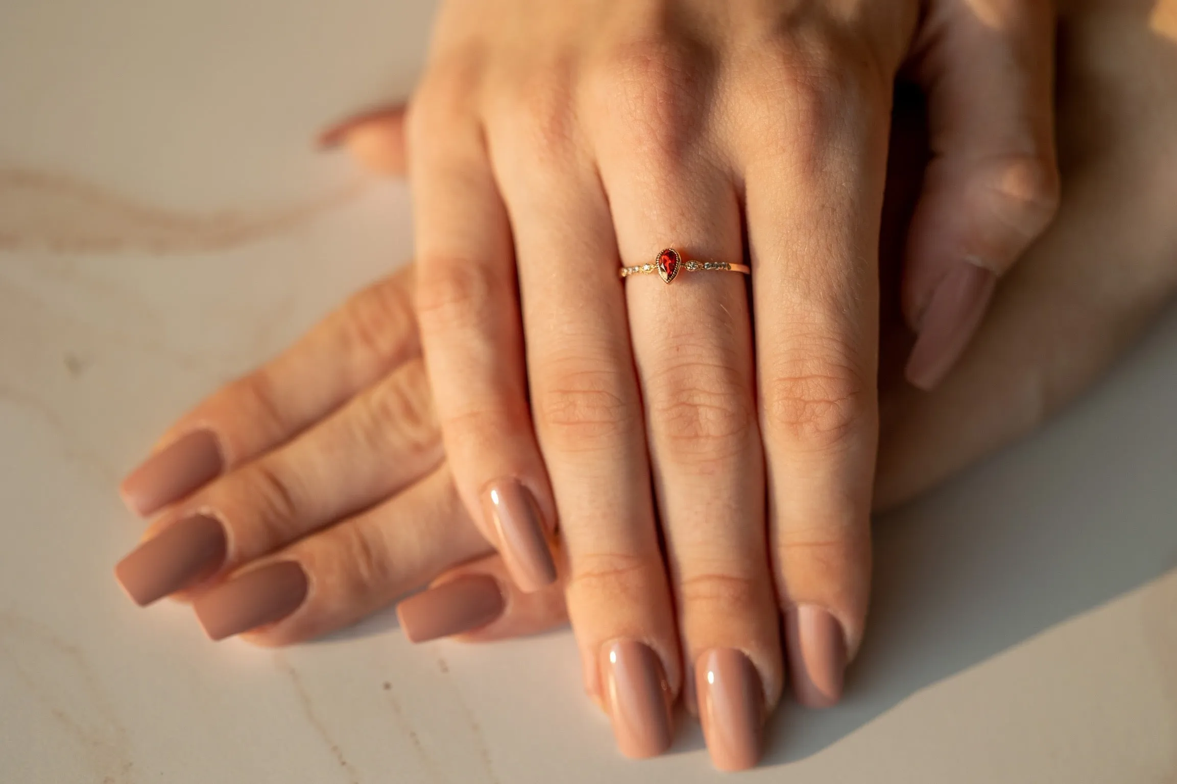 Dainty Minimalist Garnet Rose Gold Ring