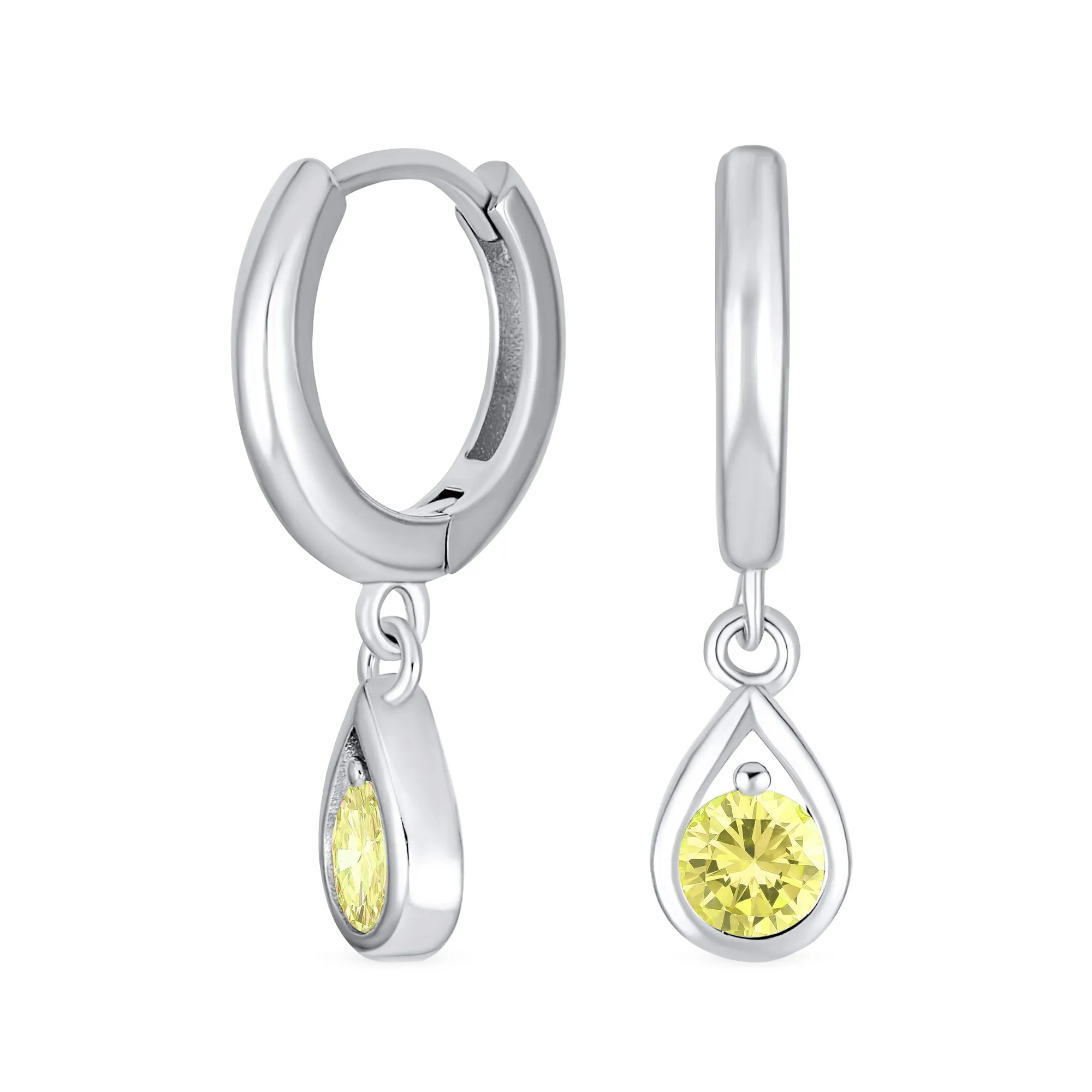 Dainty Simulated CZ Teardrop Huggie Drop Earrings Gold Plated .925 Silver