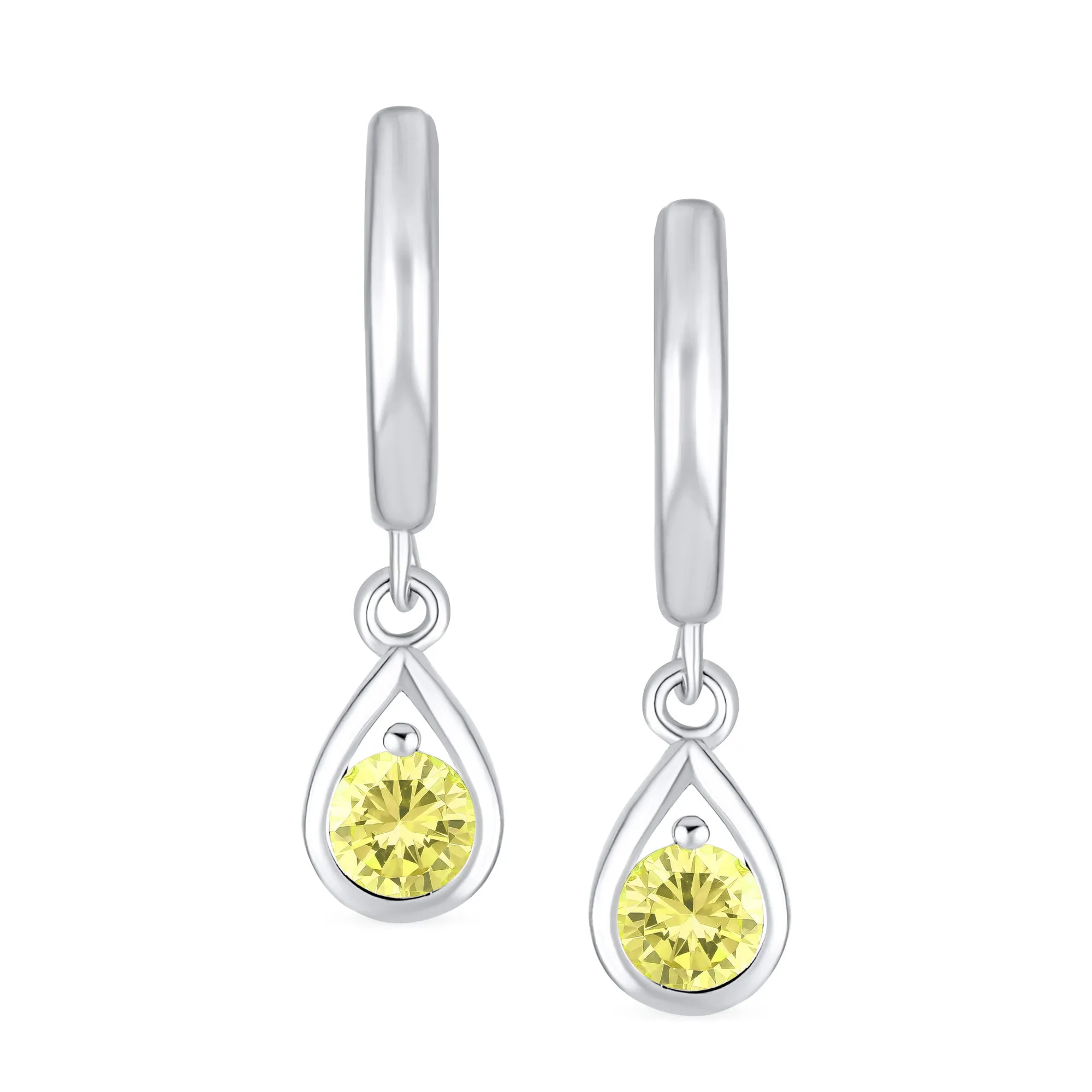 Dainty Simulated CZ Teardrop Huggie Drop Earrings Gold Plated .925 Silver