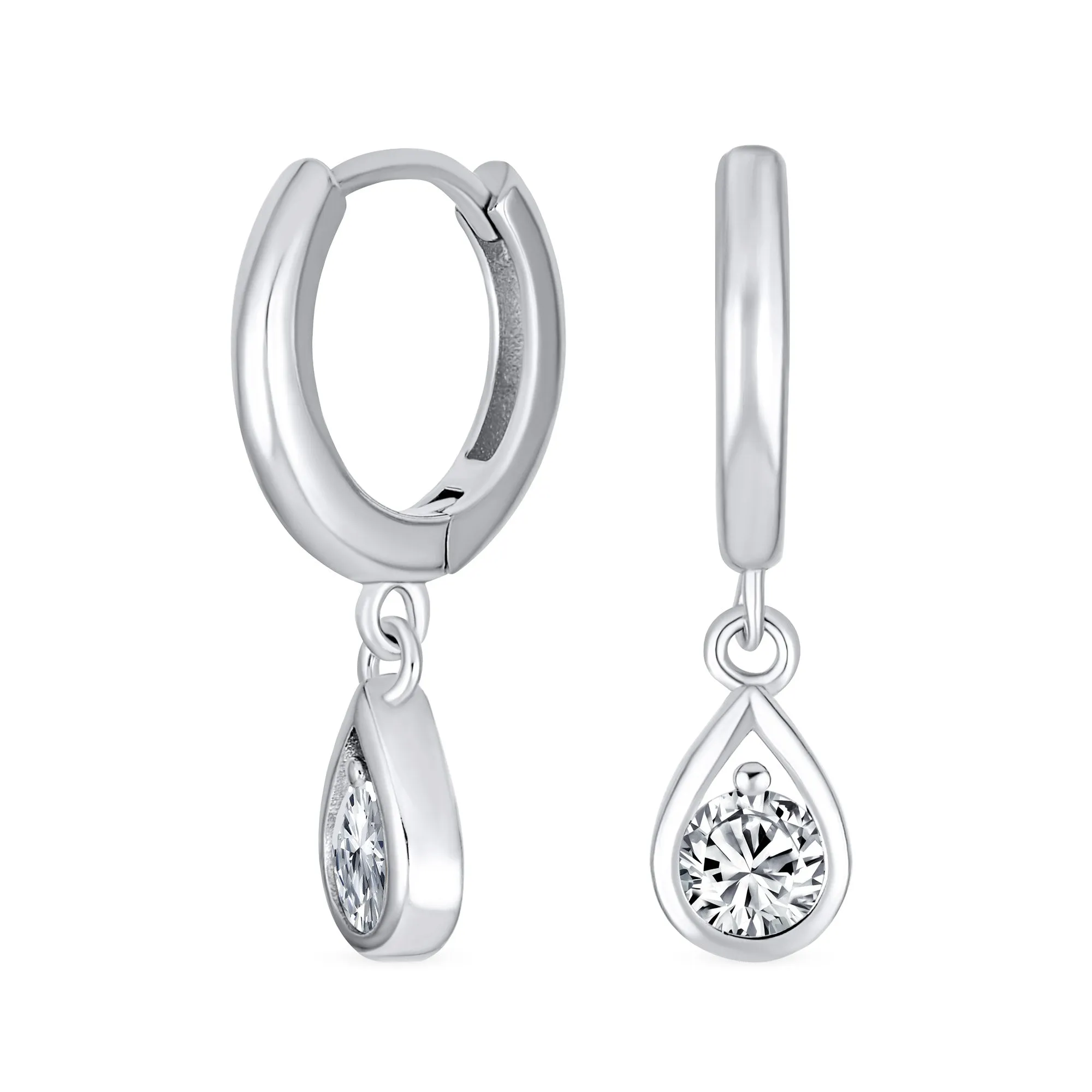 Dainty Simulated CZ Teardrop Huggie Drop Earrings Gold Plated .925 Silver