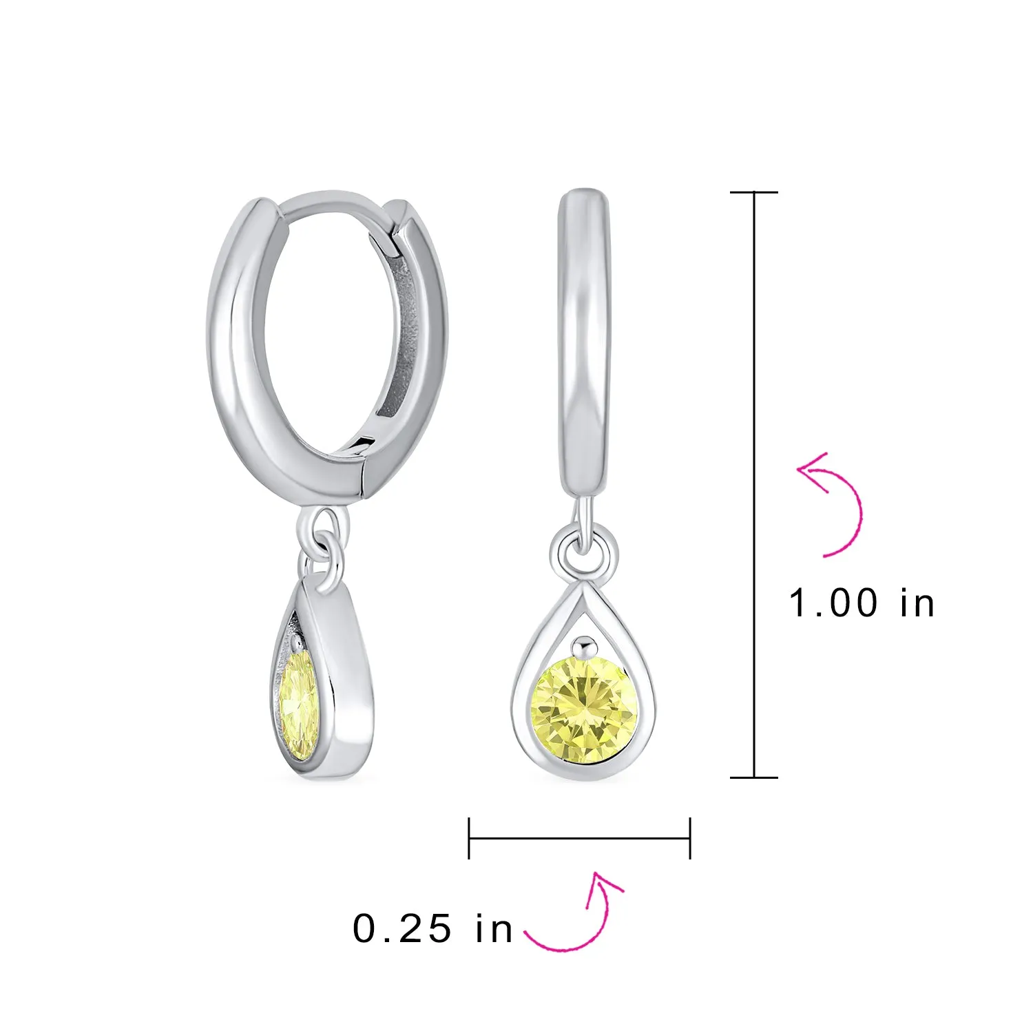 Dainty Simulated CZ Teardrop Huggie Drop Earrings Gold Plated .925 Silver