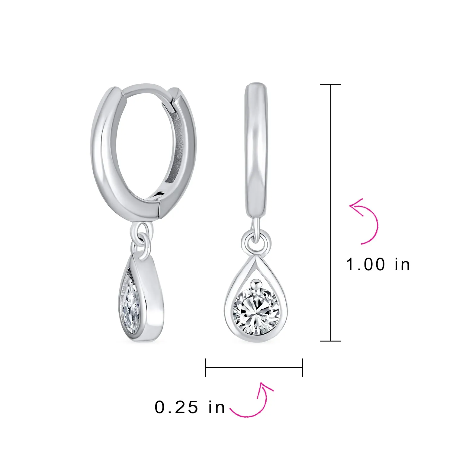 Dainty Simulated CZ Teardrop Huggie Drop Earrings Gold Plated .925 Silver