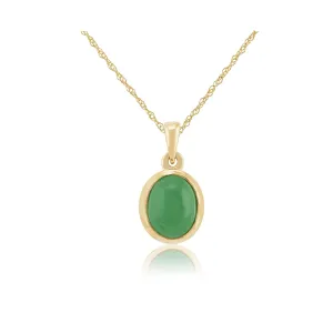 Damen 375 Gold 9ct Gelbgold Oval Jade Classic Blende Anhänger Set Grün 45cm 8x10mm