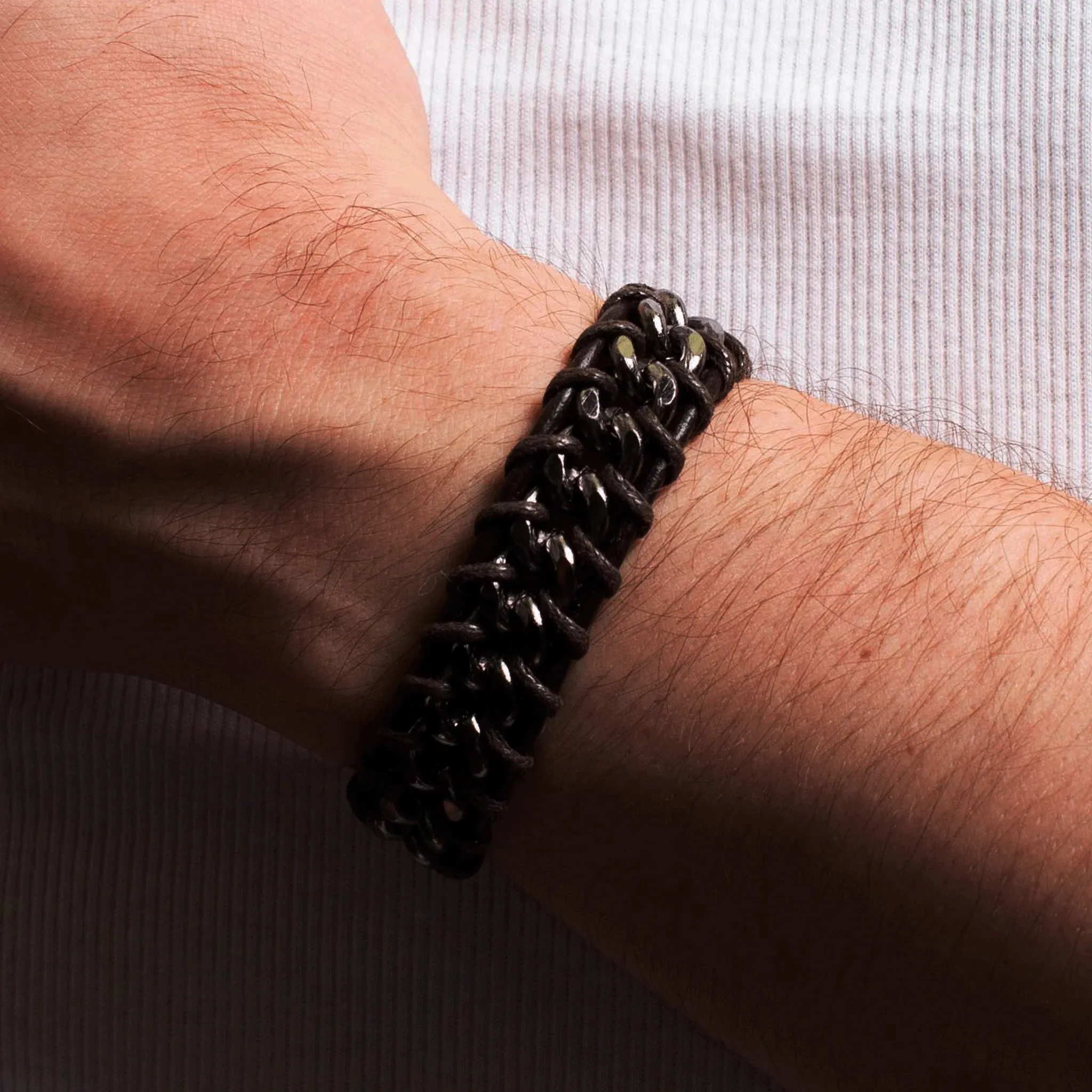 Demetrio Knitted Leather & Stainless Steel Bracelet