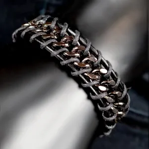 Demetrio Knitted Leather & Stainless Steel Bracelet