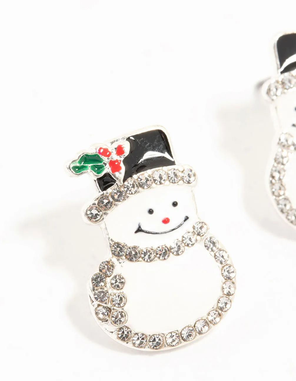 Diamante Snowman Silver Earrings