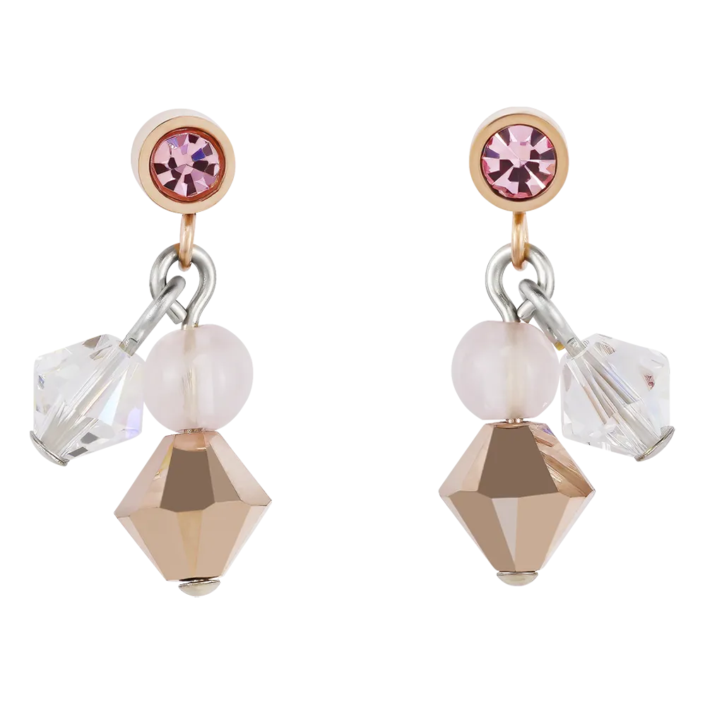 Earrings Crystals & rose quartz light rose