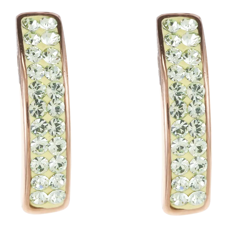 Earrings stainless steel rose gold & crystals pavé light green