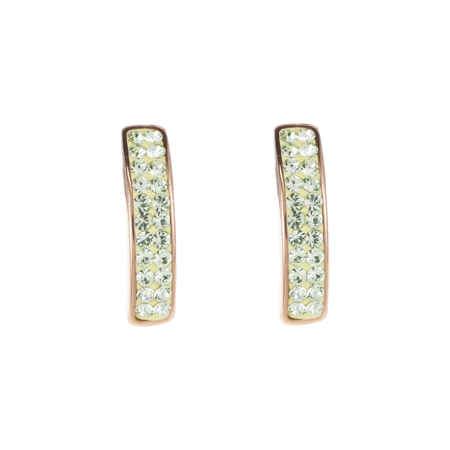 Earrings stainless steel rose gold & crystals pavé light green