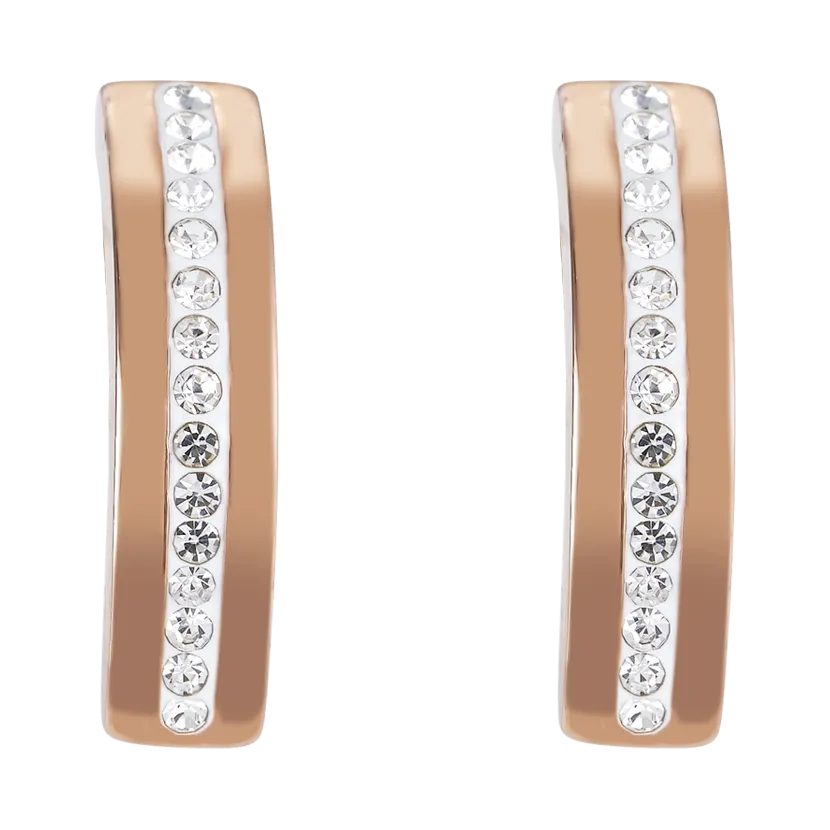 Earrings stainless steel rose gold & crystals pavé strip crystal