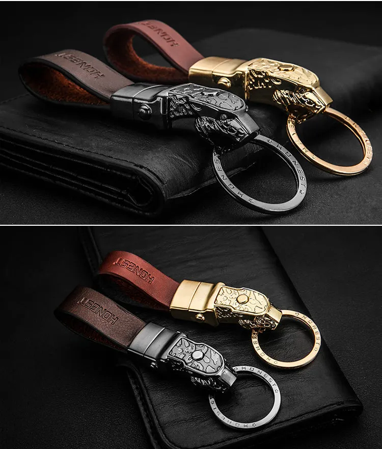 Elegant Leather Leopard Keychain Light