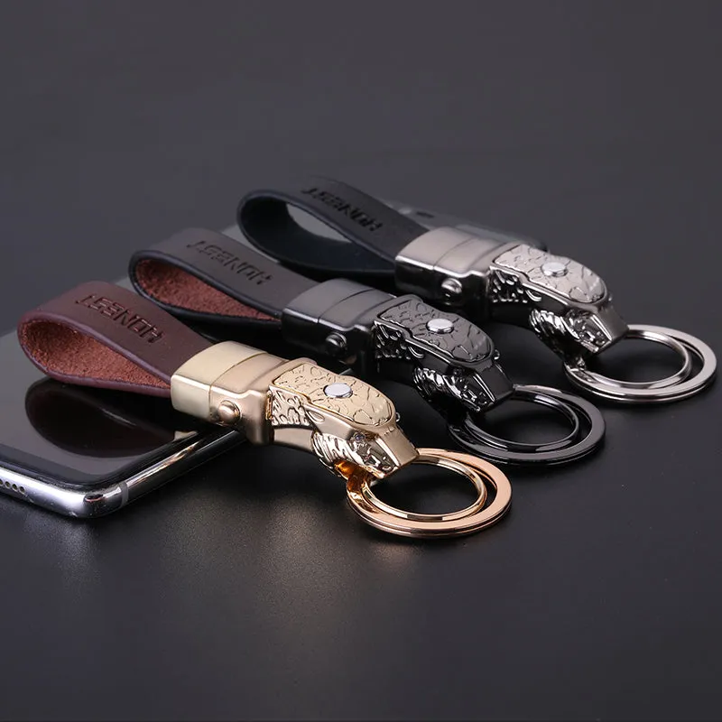 Elegant Leather Leopard Keychain Light