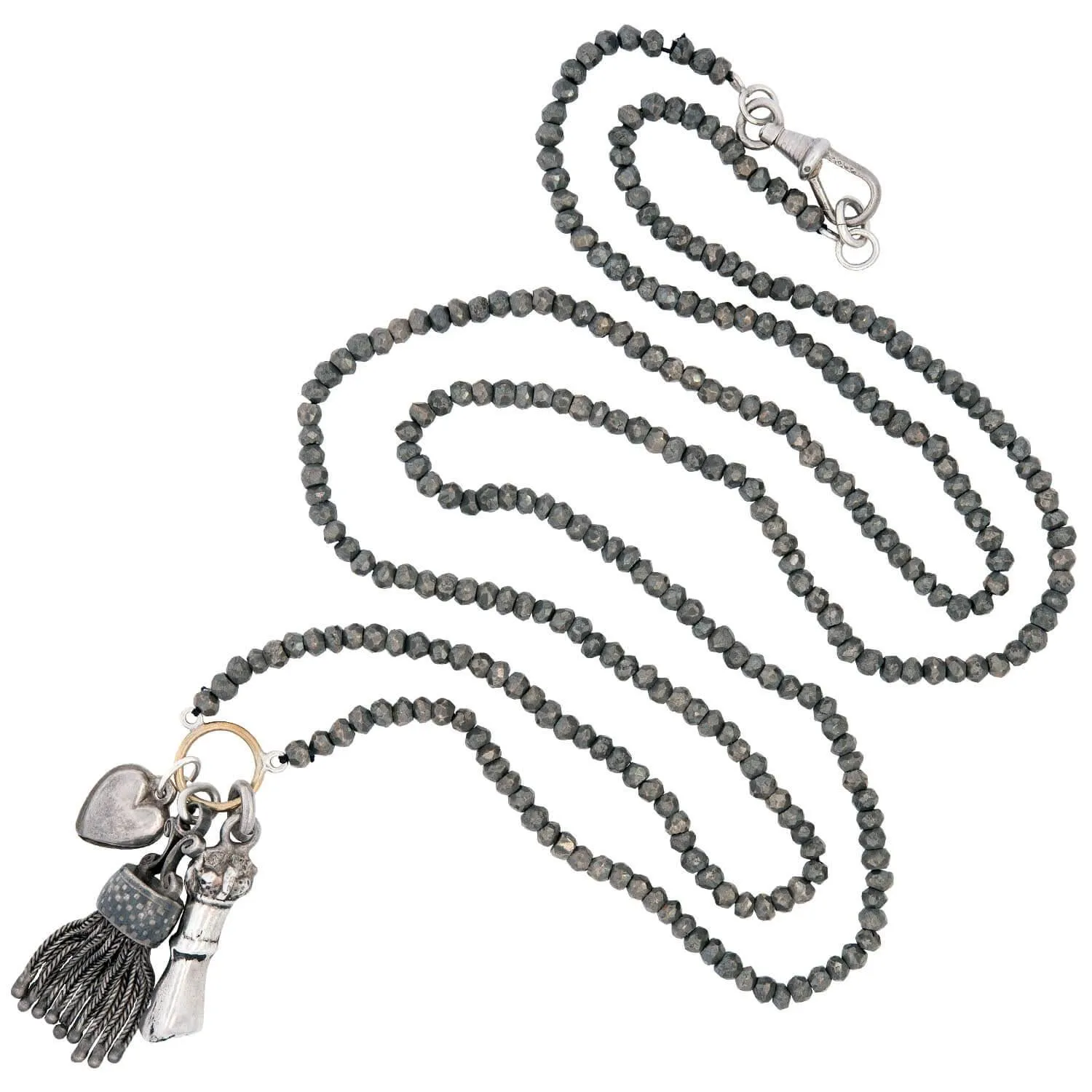 Estate Sterling Silver Pyrite Bead Charm Necklace