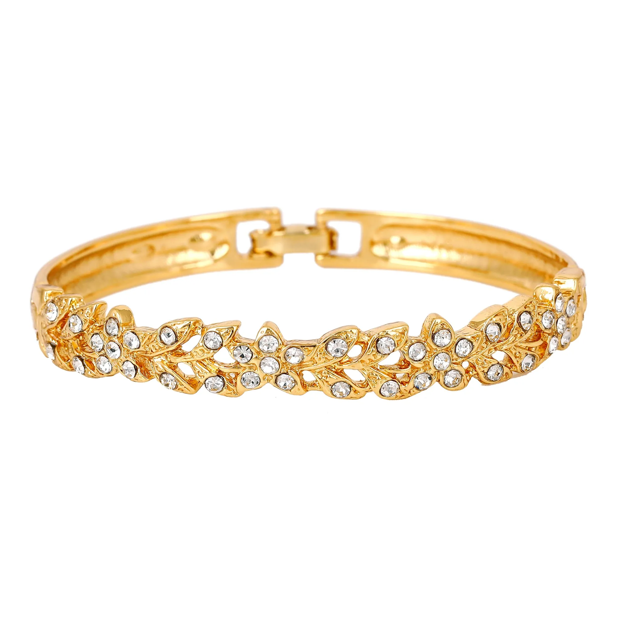 Estele Gold Plated Crystal Studded Bangle Bracelet for Girls and Women