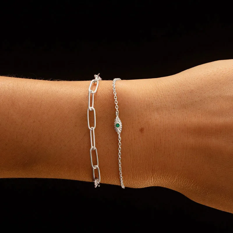 Evil Eye Bracelet, Green Onyx, Silver