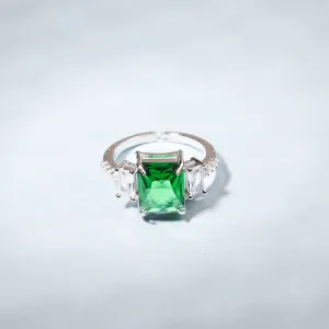 Exquisite Green Colour Solitare Stone With Cz Stones Finger Ring For Women - Free Size