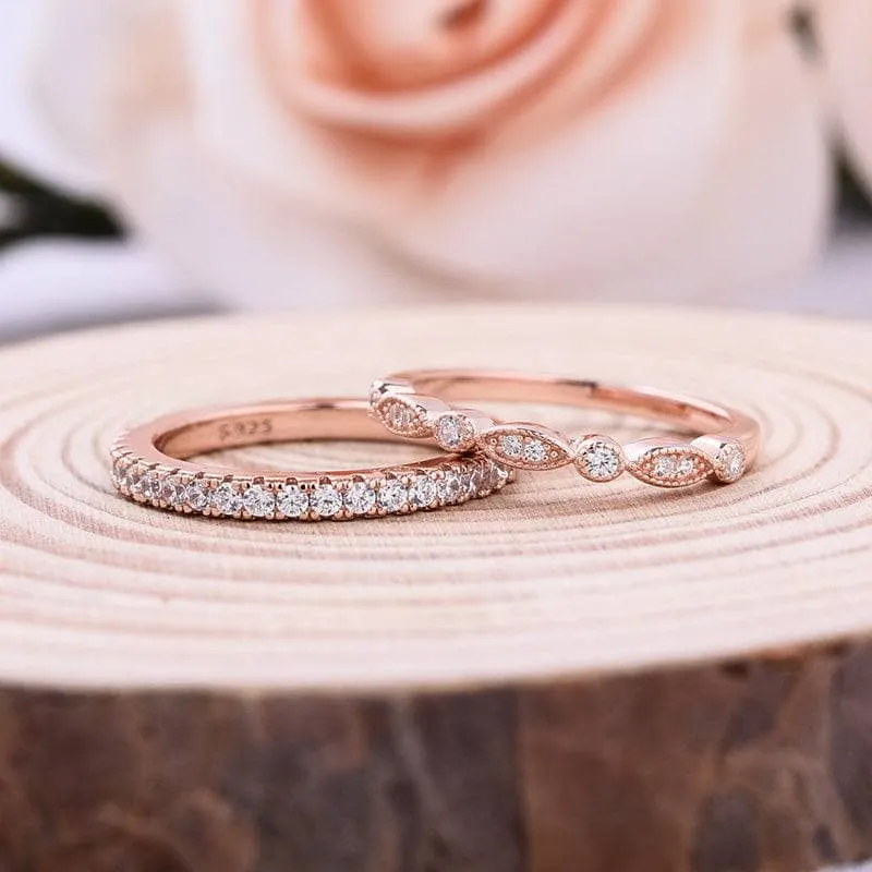 Exquisite Round Cut White Sapphire 3pcs Wedding Ring Set