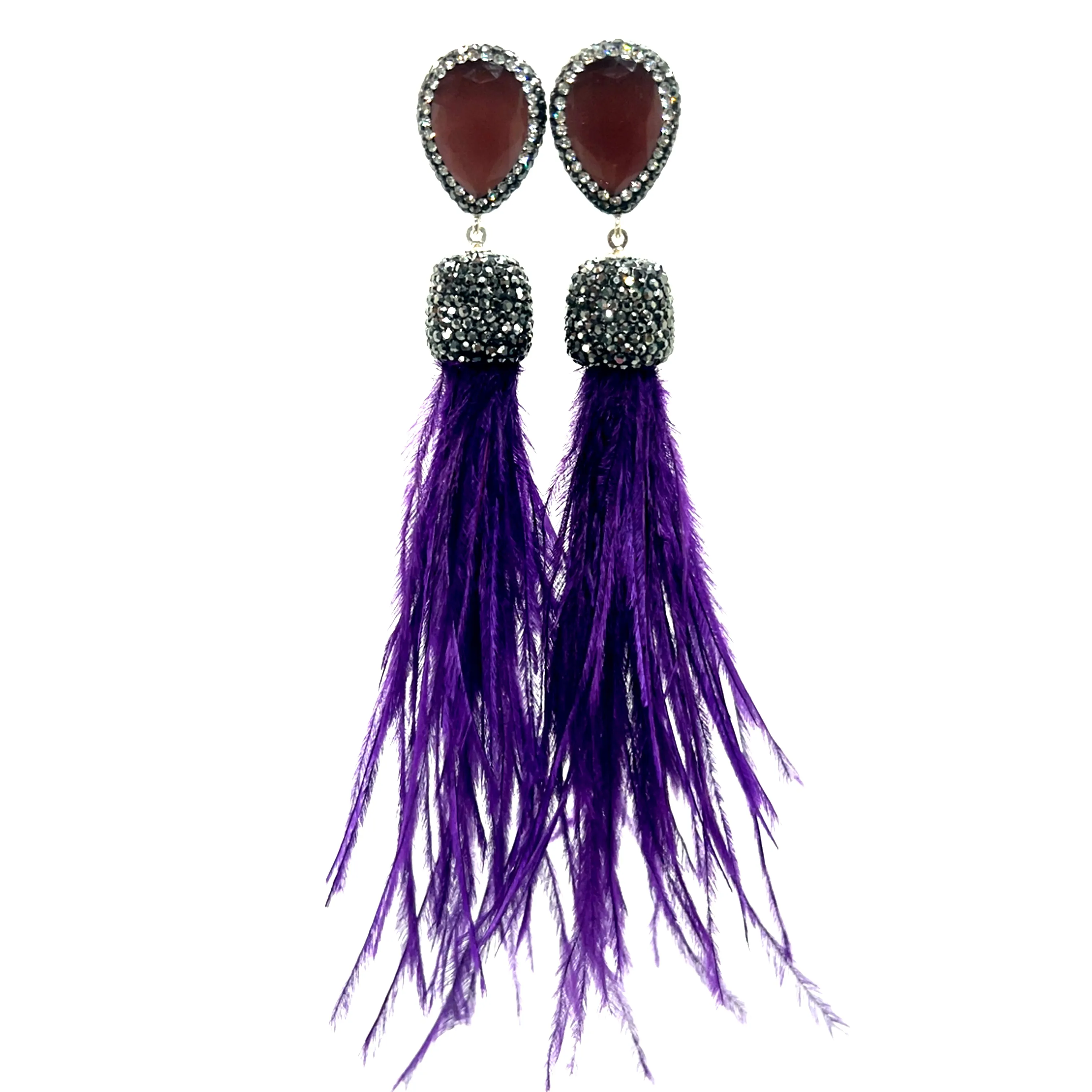 Feather Gemstone 925 Sterling Silver Statement Earring