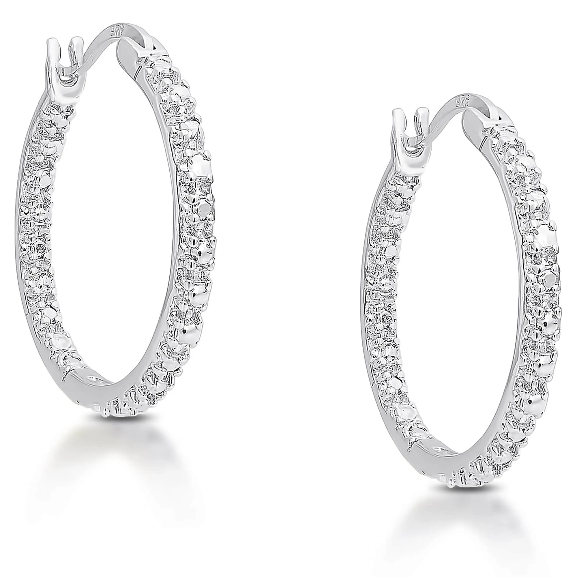 Finesque Gold Over Silver or Sterling Silver Diamond Accent Hoop Earrings