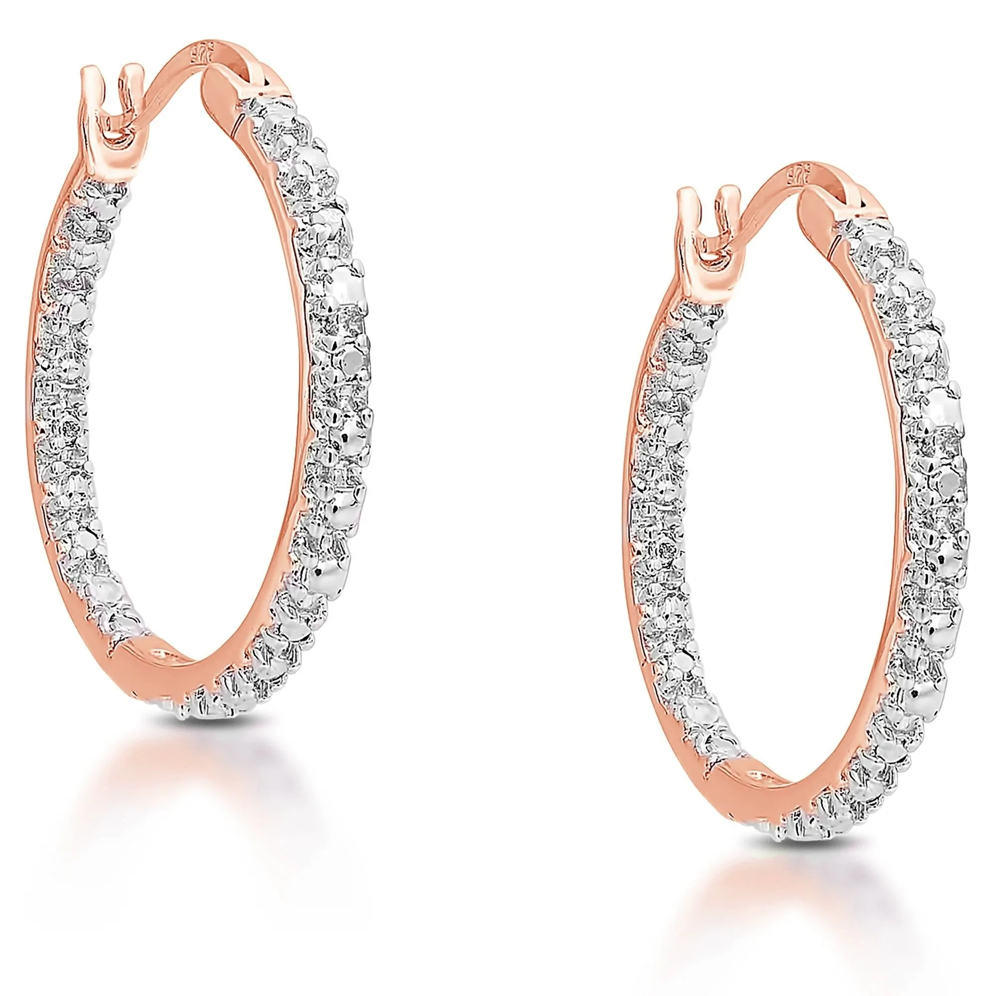 Finesque Gold Over Silver or Sterling Silver Diamond Accent Hoop Earrings