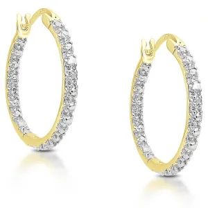 Finesque Gold Over Silver or Sterling Silver Diamond Accent Hoop Earrings