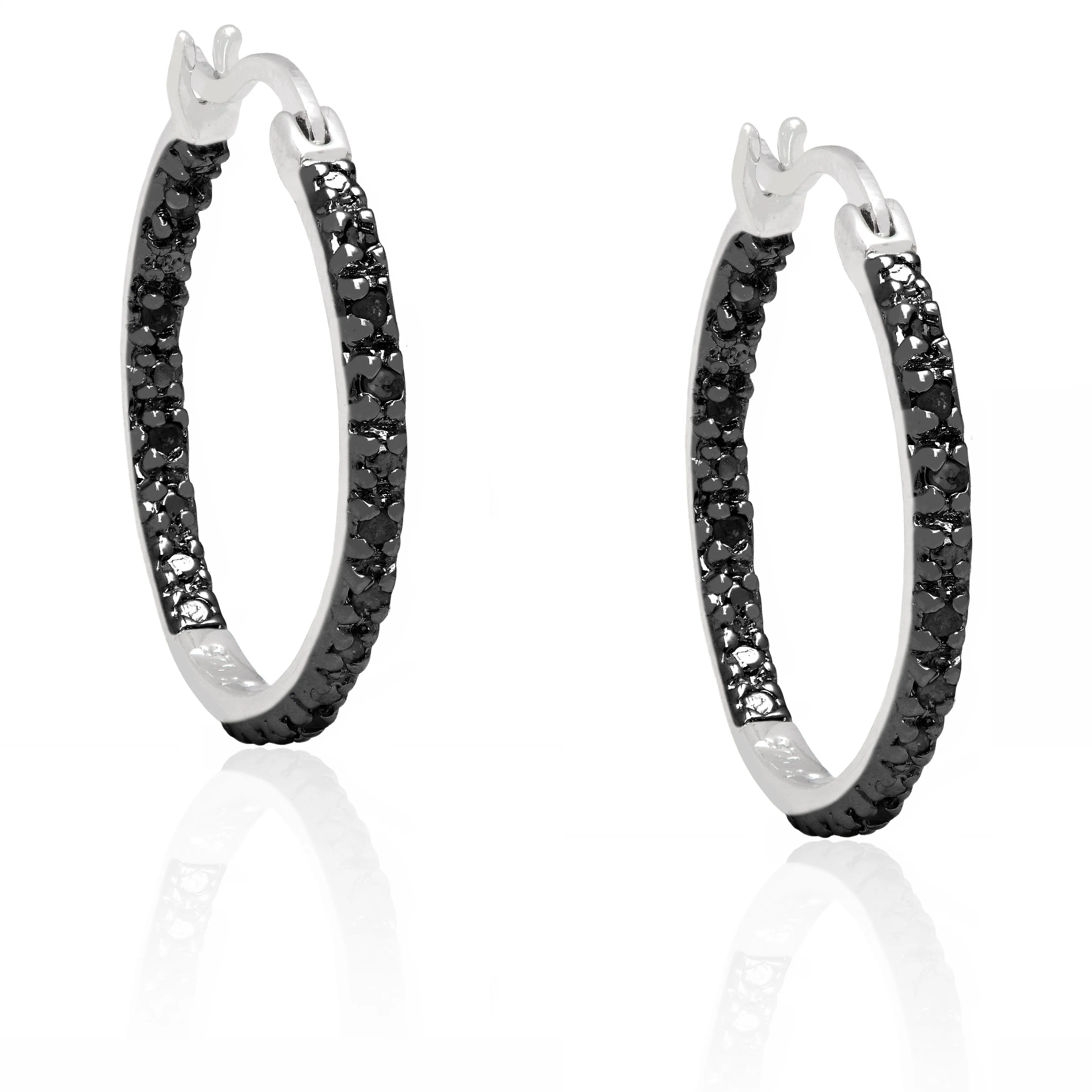 Finesque Gold Over Silver or Sterling Silver Diamond Accent Hoop Earrings