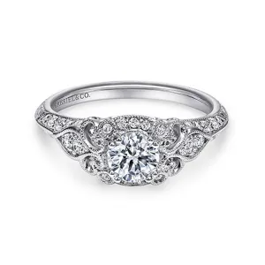 Gabriel & Co Abel - Unique 14K White Gold Vintage Inspired Diamond Halo Engagement Ring