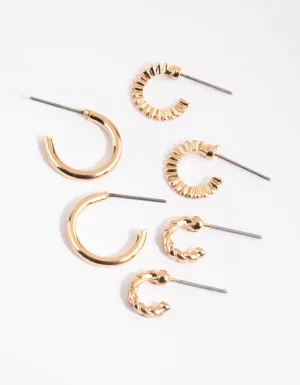 Gold Mixed Text Huggie Hoop Earring Pack