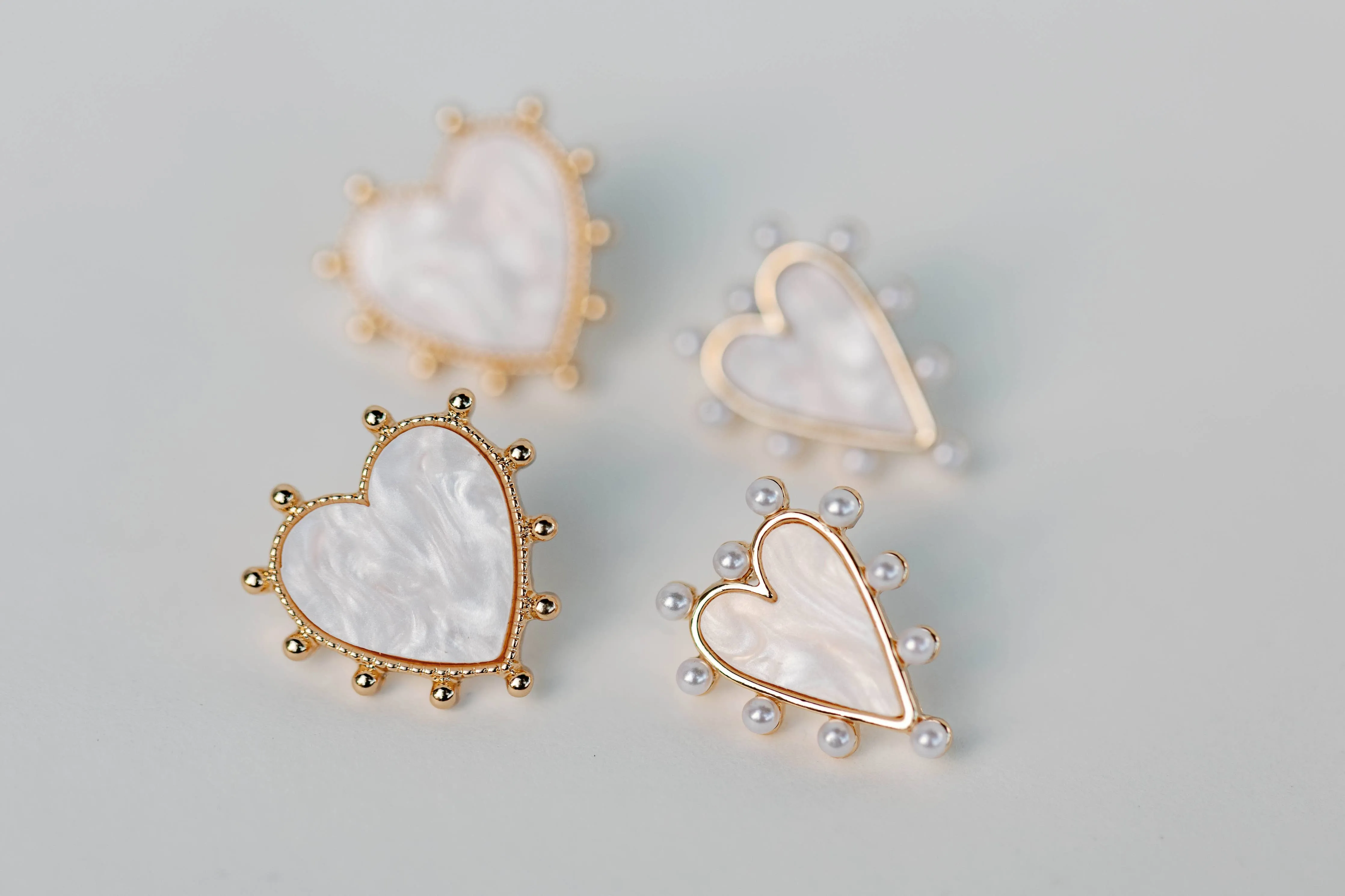 Gold Studded Pink Tortoise Heart Earrings